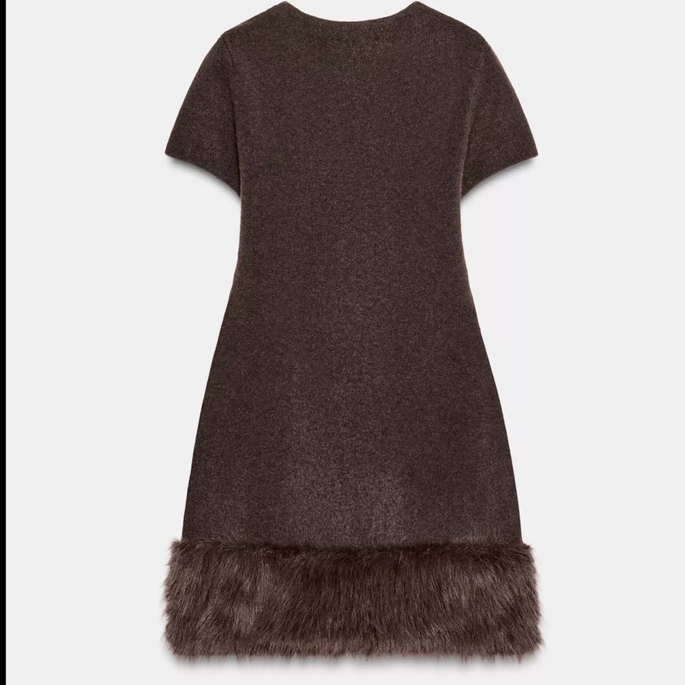 Zara Brown Mini Dress with Faux Fur Hem